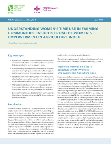 Understanding women’s time use in farming communities: Insights from the Women’s Empowerment in Agriculture Index