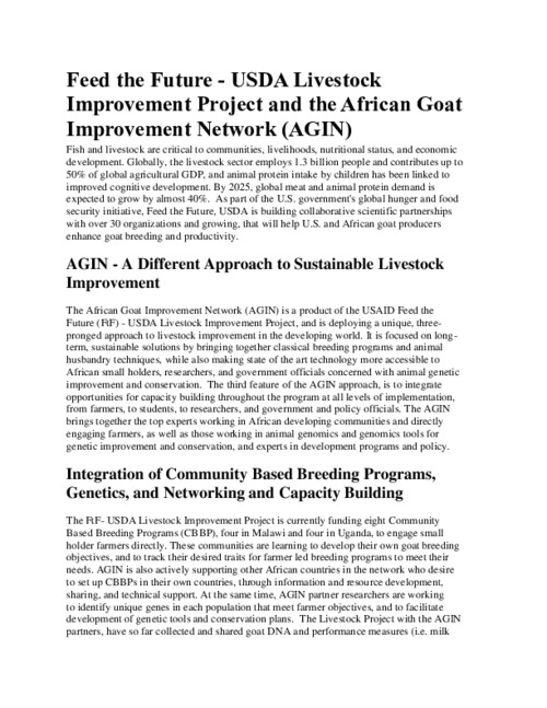 Feed the Future - USDA Livestock Improvement Project and the African Goat Improvement Network (AGIN)