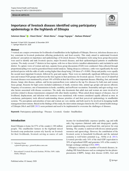 Importance of livestock diseases identified using participatory epidemiology in the highlands of Ethiopia