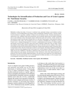 Technologies for Intensification of Production and Uses of Grain Legumes for Nutrition Security