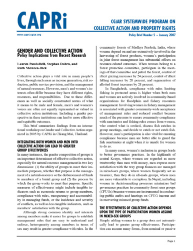 Gender and collective action: Policy implications from recent research