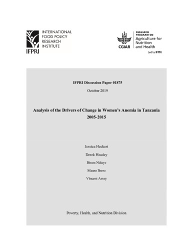 Analysis of the drivers of change in women’s anemia in Tanzania 2005-2015