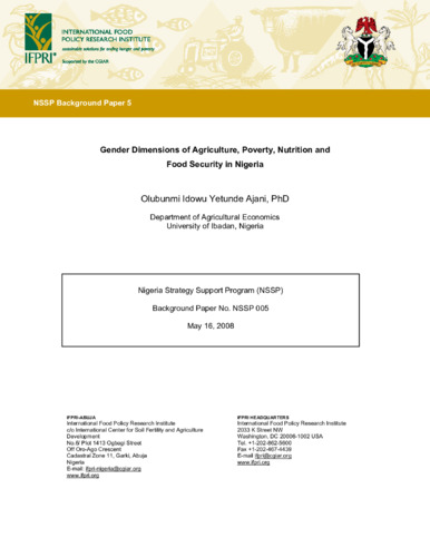 Gender dimensions of agriculture, poverty, nutrition and food security in Nigeria