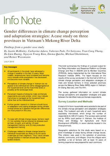 Gender differences in climate change perception and adaptation strategies: A case study on three provinces in Vietnam’s Mekong River Delta