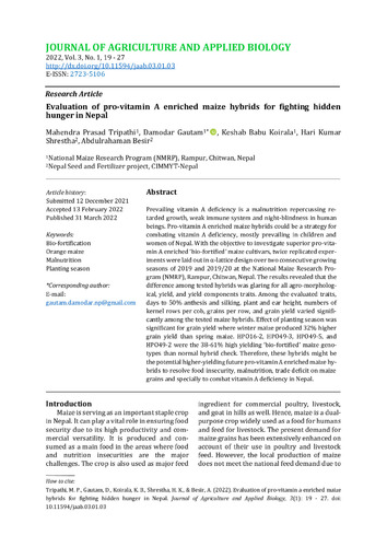 Evaluation of pro-vitamin A enriched maize hybrids for fighting hidden hunger in Nepal