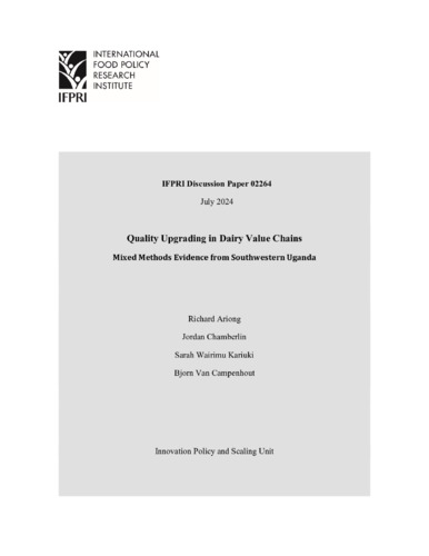 Quality upgrading in dairy value chains: Mixed methods evidence from southwestern Uganda