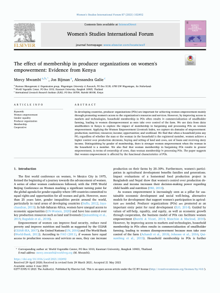 The effect of membership in producer organizations on women's empowerment: Evidence from Kenya