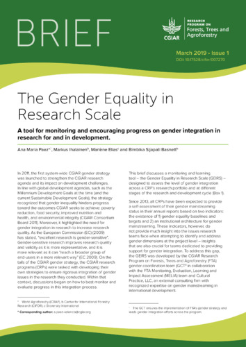 The Gender Equality in Research Scale: A tool for monitoring and encouraging progress on gender integration in research for and in development