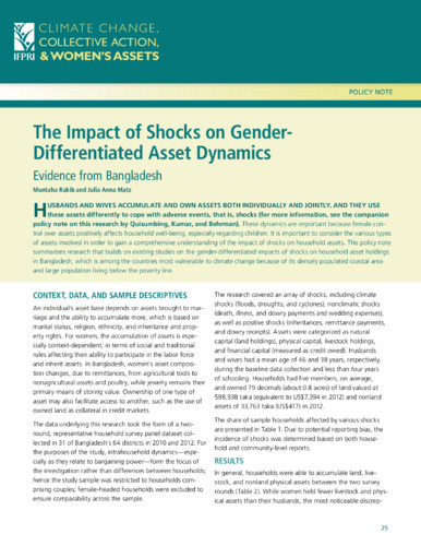 The impact of shocks on gender-differentiated asset dynamics: Evidence from Bangladesh