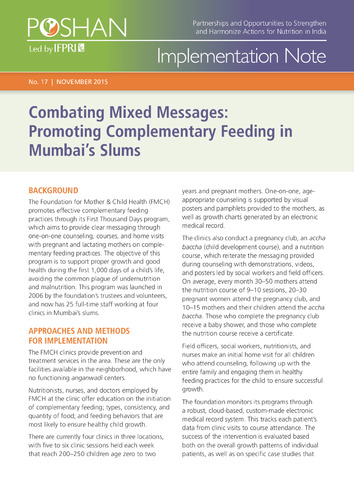 Combating mixed messages: Promoting complementary feeding in Mumbai’s slums
