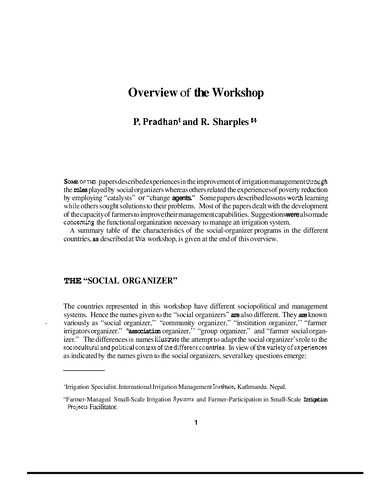 Overview of the workshop