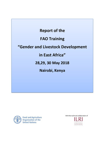 Report of the FAO training “Gender and Livestock Development in East Africa”, Nairobi, Kenya, 28-30 May 2018