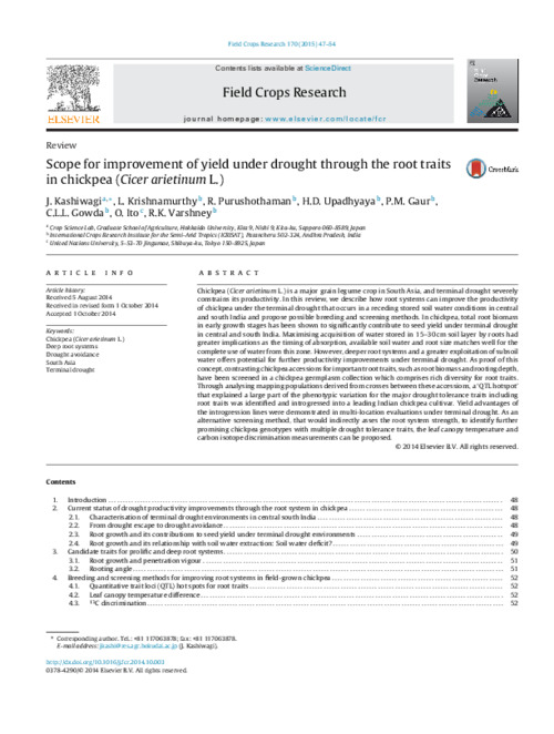 Scope for improvement of yield under drought through the root traits in chickpea (Cicer arietinum L.)