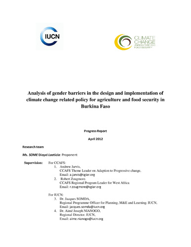 Analysis of gender barriers in the design and implementation of climate change related policy for agriculture and food security in Burkina Faso