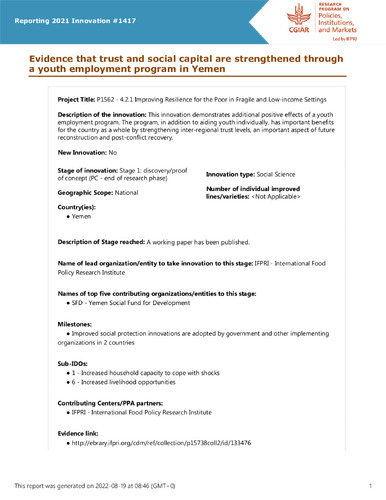 Evidence that trust and social capital are strengthened through a youth employment program in Yemen