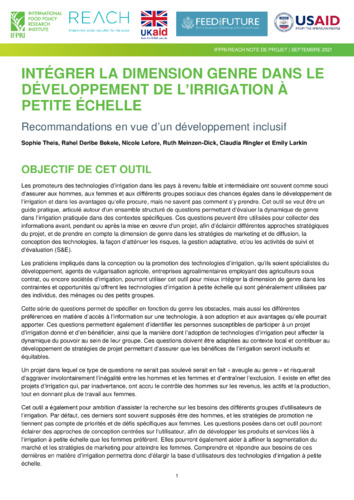 Intégrer la dimension genre dans le développement de l’irrigation à petite échelle: Recommandations en vue d’un développement inclusif