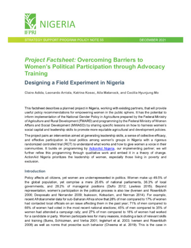 Project factsheet: Overcoming barriers to women’s political participation through advocacy training: Designing a field experiment in Nigeria
