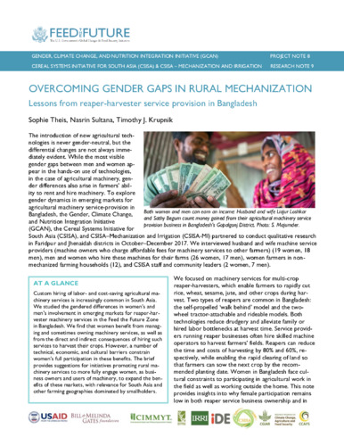 Overcoming gender gaps in rural mechanization: Lessons from reaper-harvester service provision in Bangladesh