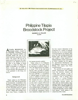 Philippine tilapia broodstock project