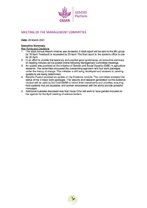 CGIAR GENDER Platform management committee meeting minutes, 29 March 2021