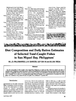 Diet composition and daily ration estimates of selected trawl-caught fishes in San Miguel Bay, Philippines