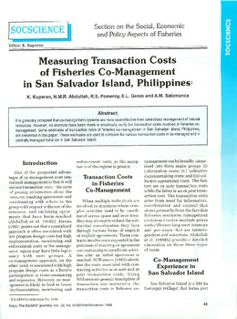 Measuring transaction costs of fisheries co-management in San Salvador Island, Philippines