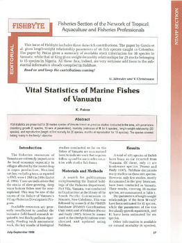 Vital statistics of marine fishes of Vanuatu
