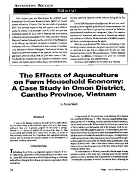 The effects of aquaculture on farm household economy: a case study in Omon District, Cantho Province, Vietnam