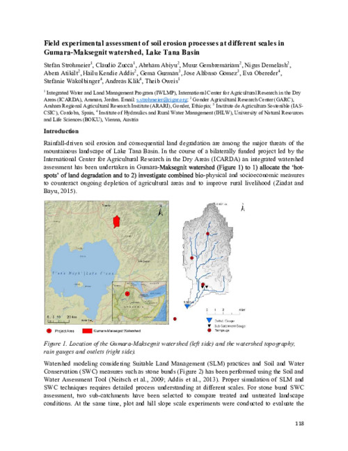 Field experimental assessment of soil erosion processes at different scales in Gumara-Maksegnit watershed