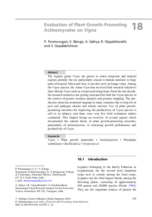 Evaluation of Plant Growth Promoting Actinomycetes on Vigna