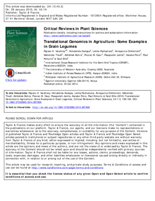 Translational Genomics in Agriculture: Some Examples in Grain Legumes