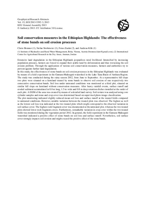 Soil conservation measures in the Ethiopian Highlands: The effectiveness of stone bunds on soil erosion processes