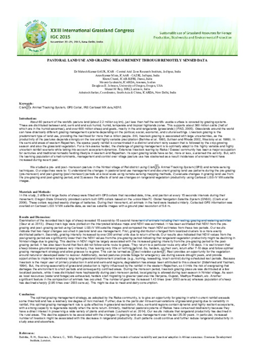 Pastoral Land Use and Grazing Measurement through Remotely Sensed Data