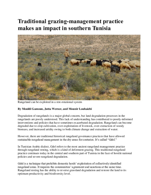 Traditional grazing-management practice makes an impact in southern Tunisia