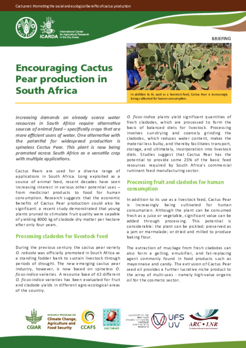 Cactusnet: Promoting the social and ecological benefits of cactus production: Encouraging Cactus Pear production in South Africa