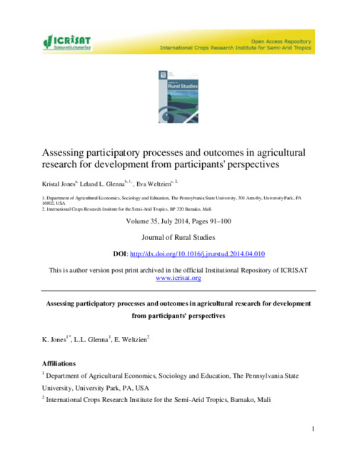 Assessing participatory processes and outcomes in agricultural research for development from participants' perspectives