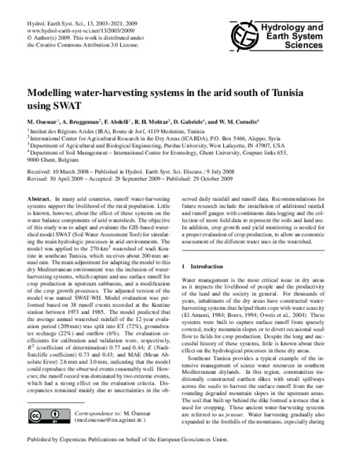 Modelling water-harvesting systems in the arid south of Tunisia using SWAT