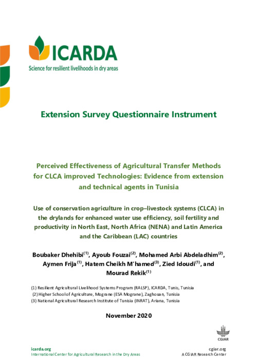 Perceived Effectiveness of Agricultural Transfer Methods for CLCA improved Technologies: Evidence from extension and technical agents in Tunisia