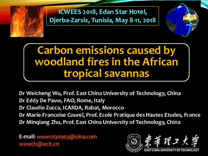 Carbon emissions caused by woodland fires in the African tropical savannas