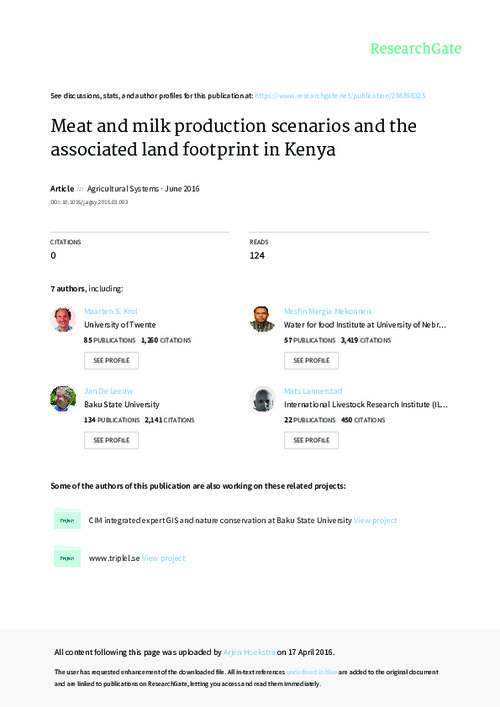 Meat and milk production scenarios and the associated land footprint in Kenya