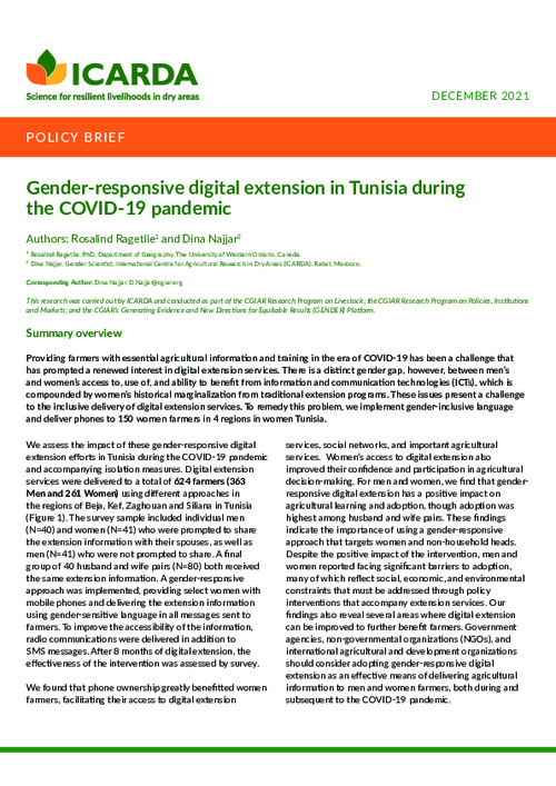 Gender-responsive digital extension in Tunisia during the COVID-19 pandemic