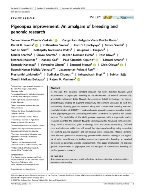 Pigeonpea improvement: An amalgam of breeding and genomic research
