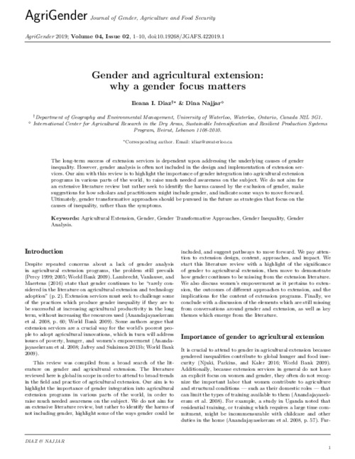 Gender and agricultural extension: why a gender focus matters
