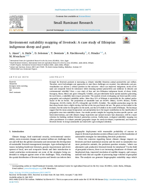 Environment suitability mapping of livestock: A case study of Ethiopian indigenous sheep and goats