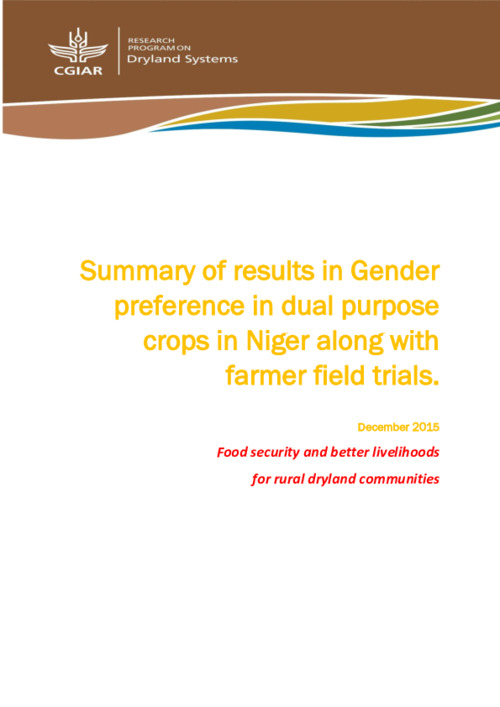 Gender preferred dual purpose crops with laboratory evidence