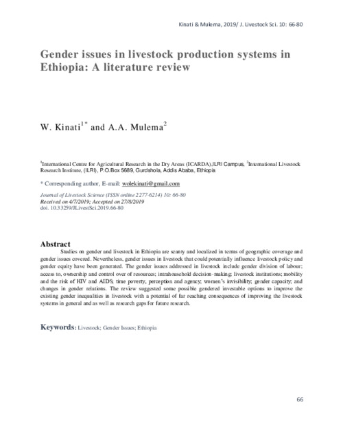 Gender issues in livestock production systems in Ethiopia: A literature review