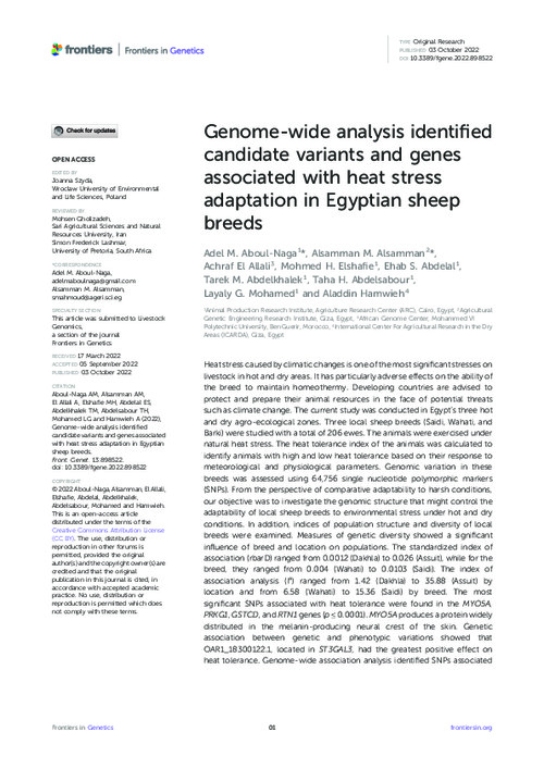 Genome-wide analysis identified candidate variants and genes associated with heat stress adaptation in Egyptian sheep breeds