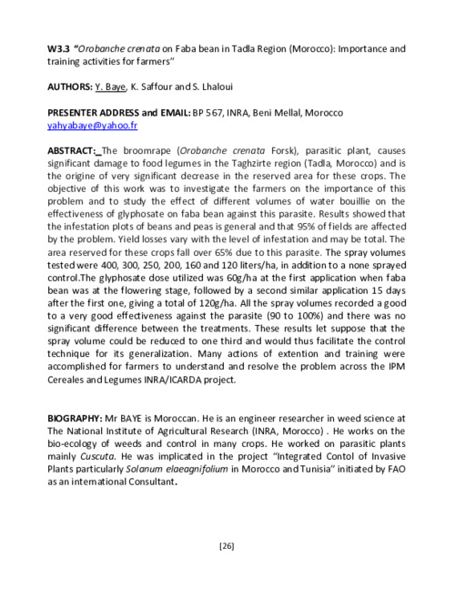 Orobanche crenata on Faba bean in Tadla Region (Morocco): Importance and training activities for farmers