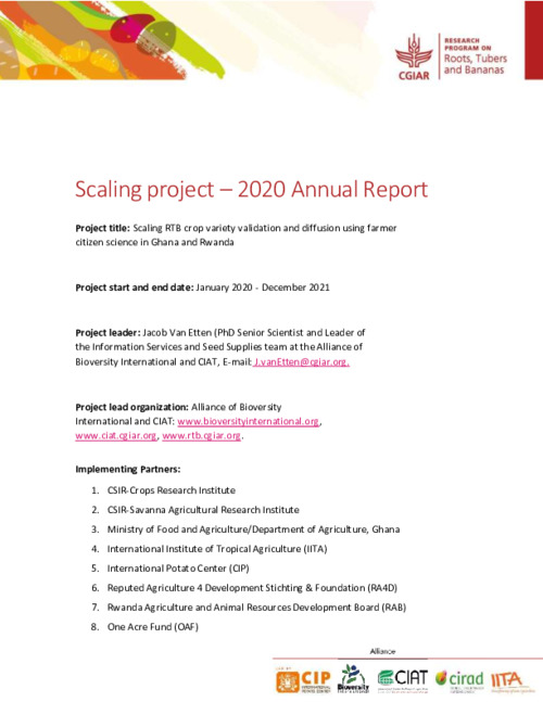 2020 Technical Report - Scaling RTB Crop Variety Validation and Diffusion using Farmer Citizen Science in Ghana and Rwanda