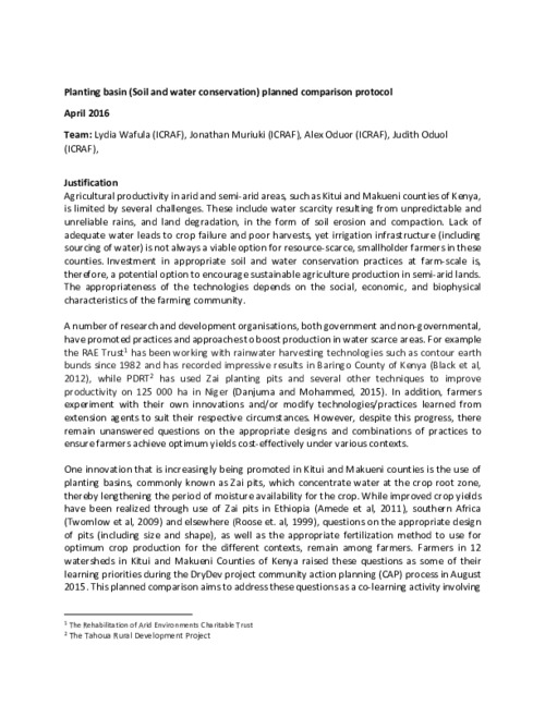 Planting basin (Soil and water conservation) planned comparison protocol